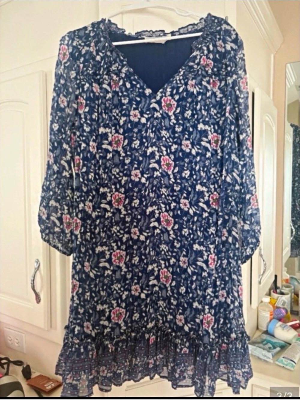 Vineyard Vines Navy Floral V-Neck Tiered Mini Dress - Picture 2 of 3